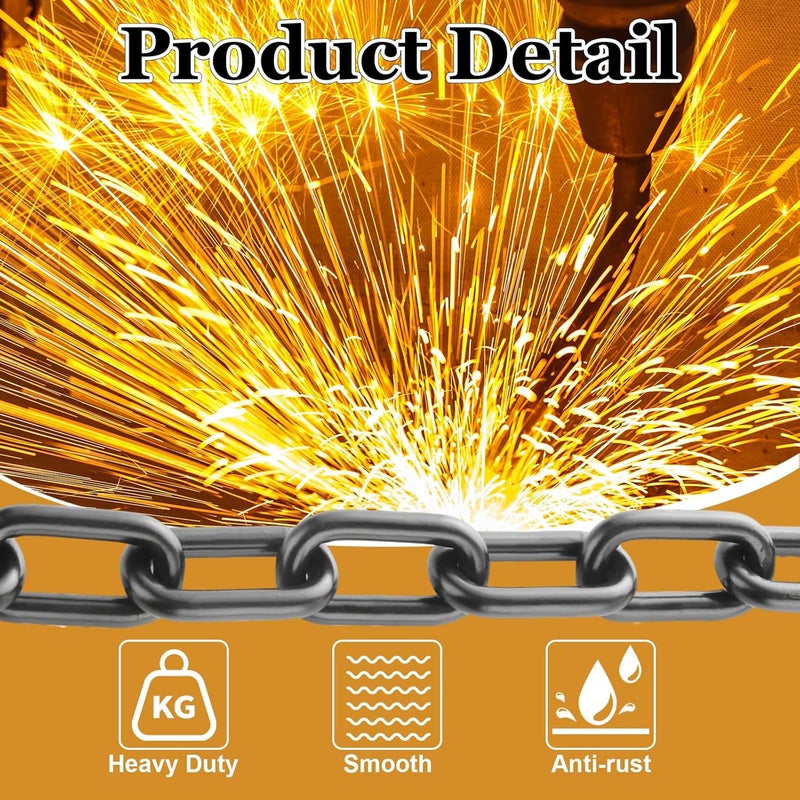 MUXHEL 1/5'' x 26.2Ft Long Black Chain Link Heavy Duty Porch Swing Chain, Carbon Steel Coil Chain for Hanging, Pet Chain, Fence, Security Lock Chain - Image 3